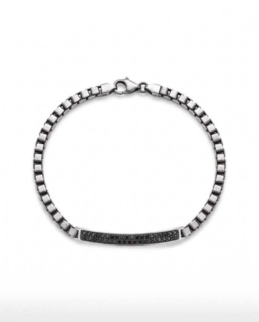 Black Pave Box Bracelet in 925 sterling silver