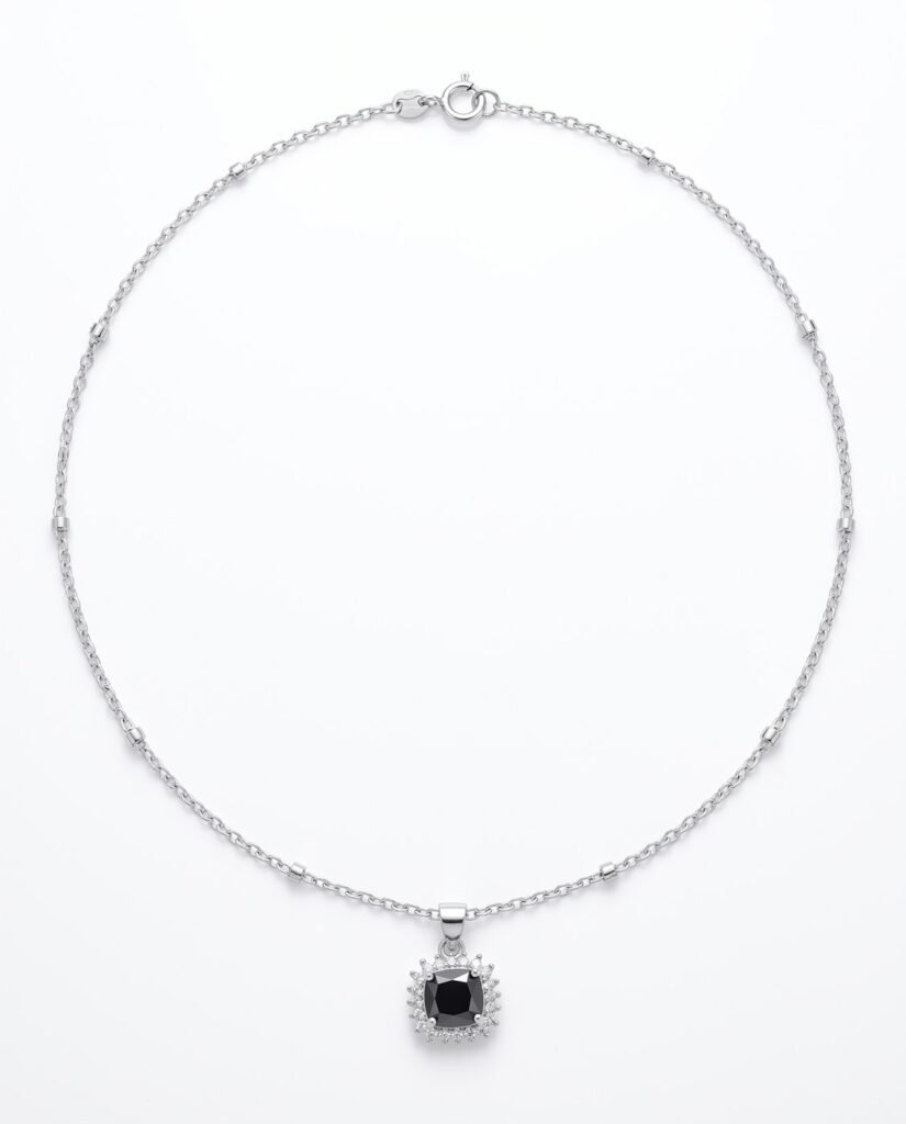 Black Solitaire Necklace in 925 sterling silver