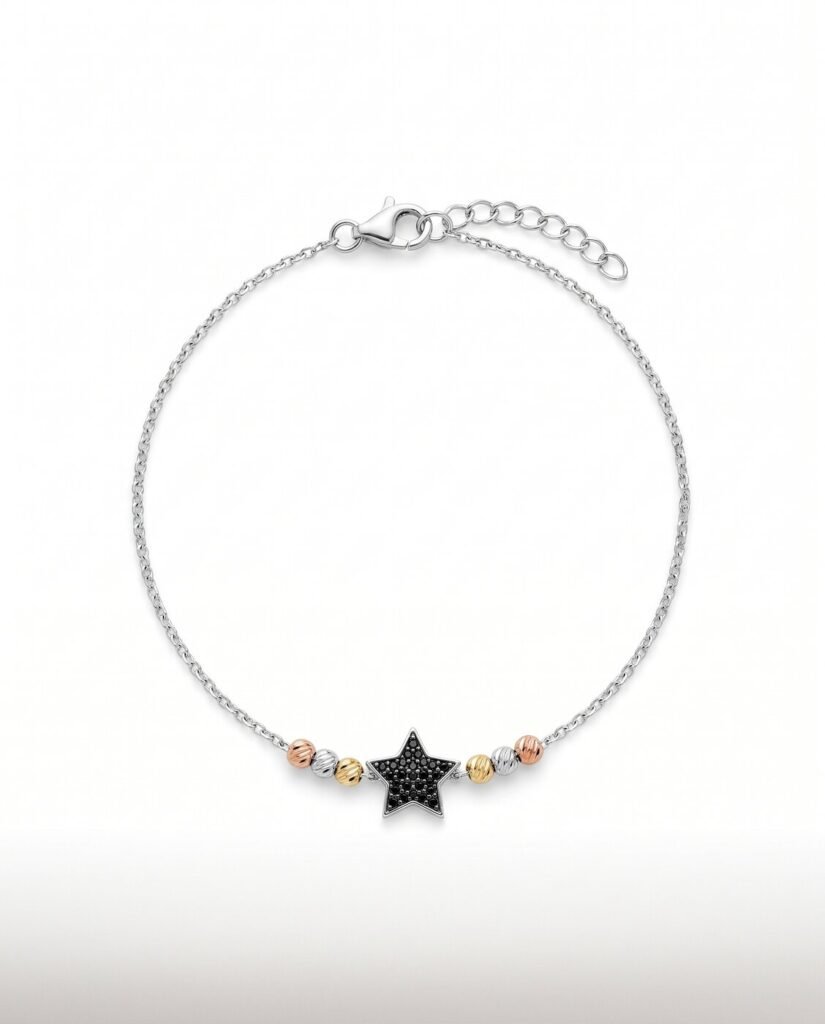 Black Star Beaded Bracelet in 925 sterling silver