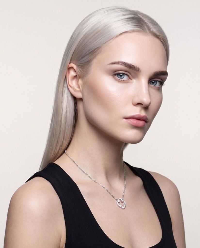 Model wearing Clover Necklace in silver
