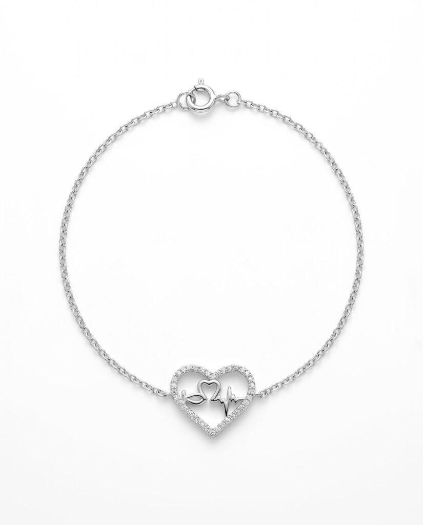 Heart Charm Chain Bracelet in 925 sterling silver