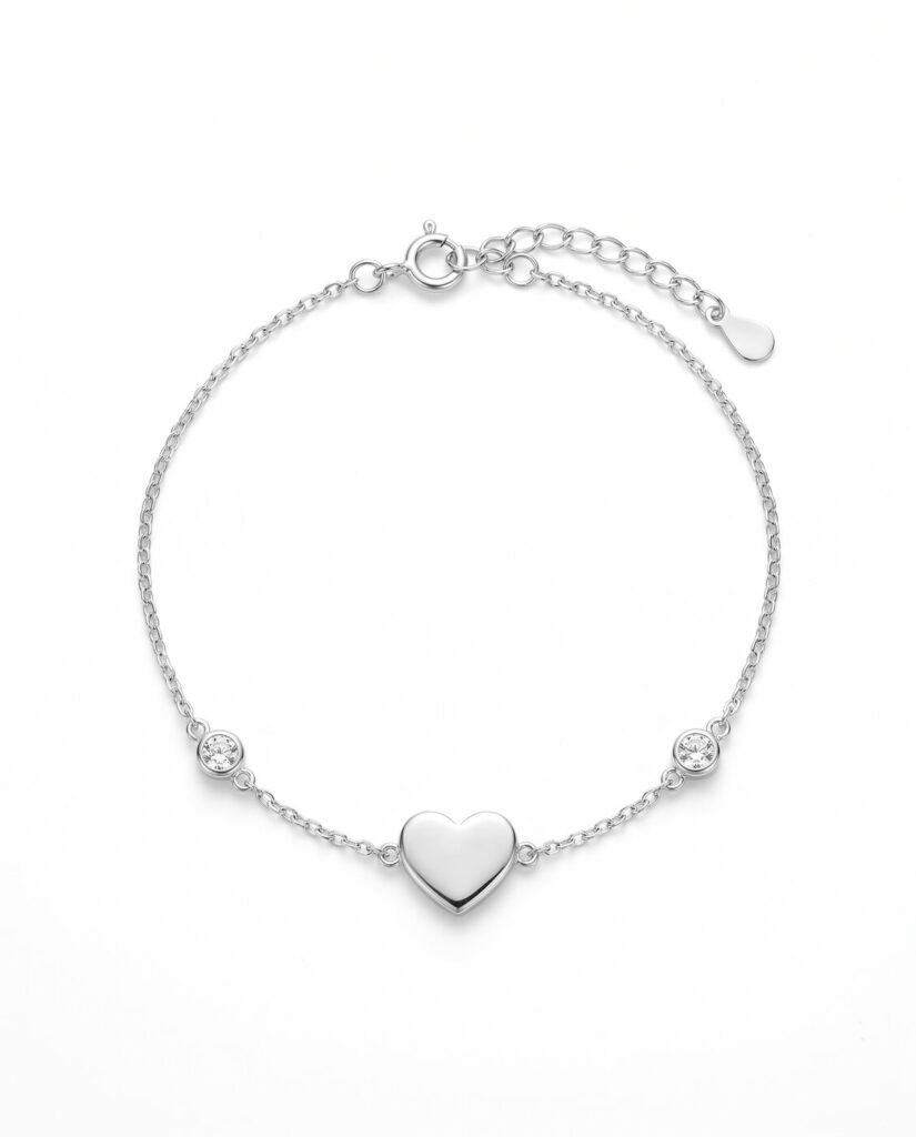 Heart Station Bracelet in 925 sterling silver