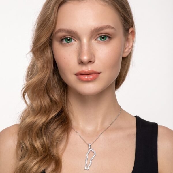 Model wearing Lebanon Map Pendant in silver