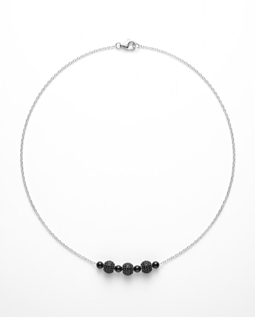 Onyx Bead Necklace in 925 sterling silver