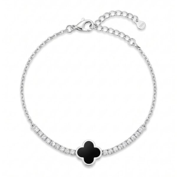 Onyx Clover Tennis Bracelet in 925 sterling silver