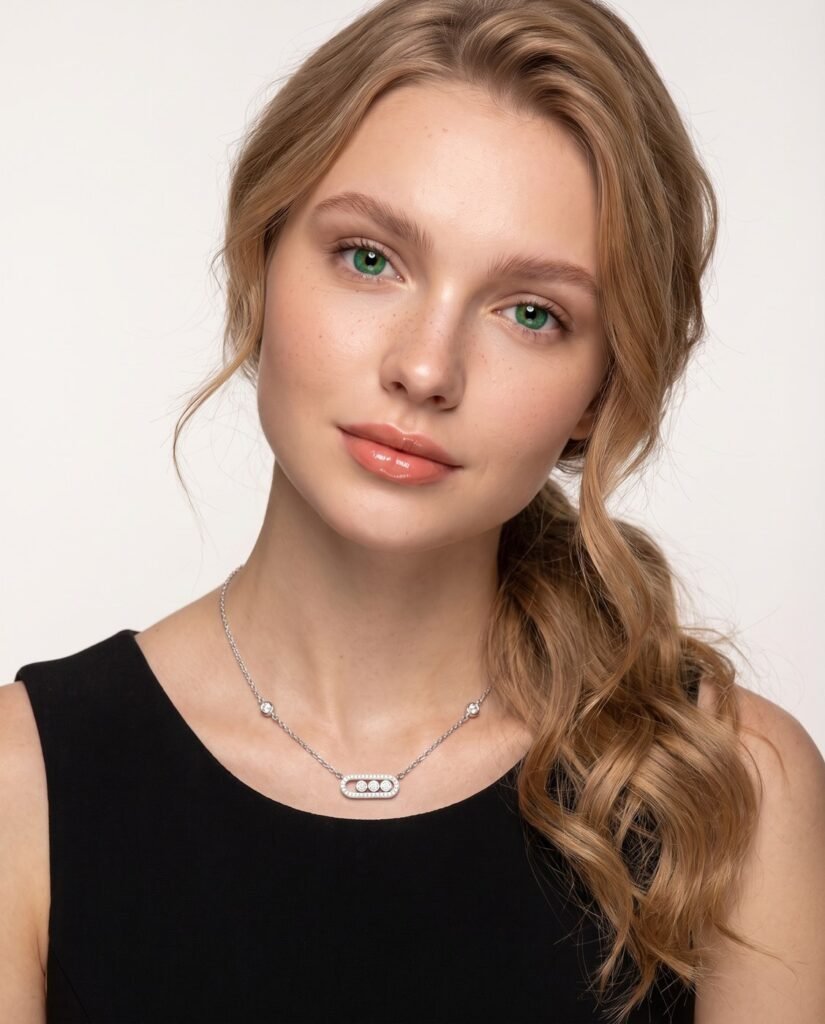 Model wearing Pavé Bar Necklace in silver