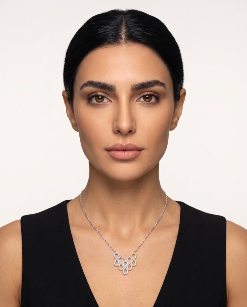 Model wearing Pavé Cluster Necklace in silver