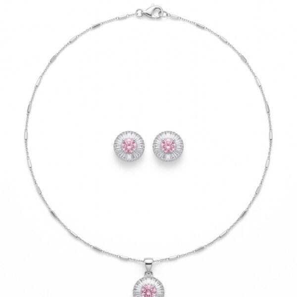 Pink Halo Necklace Set in 925 sterling silver