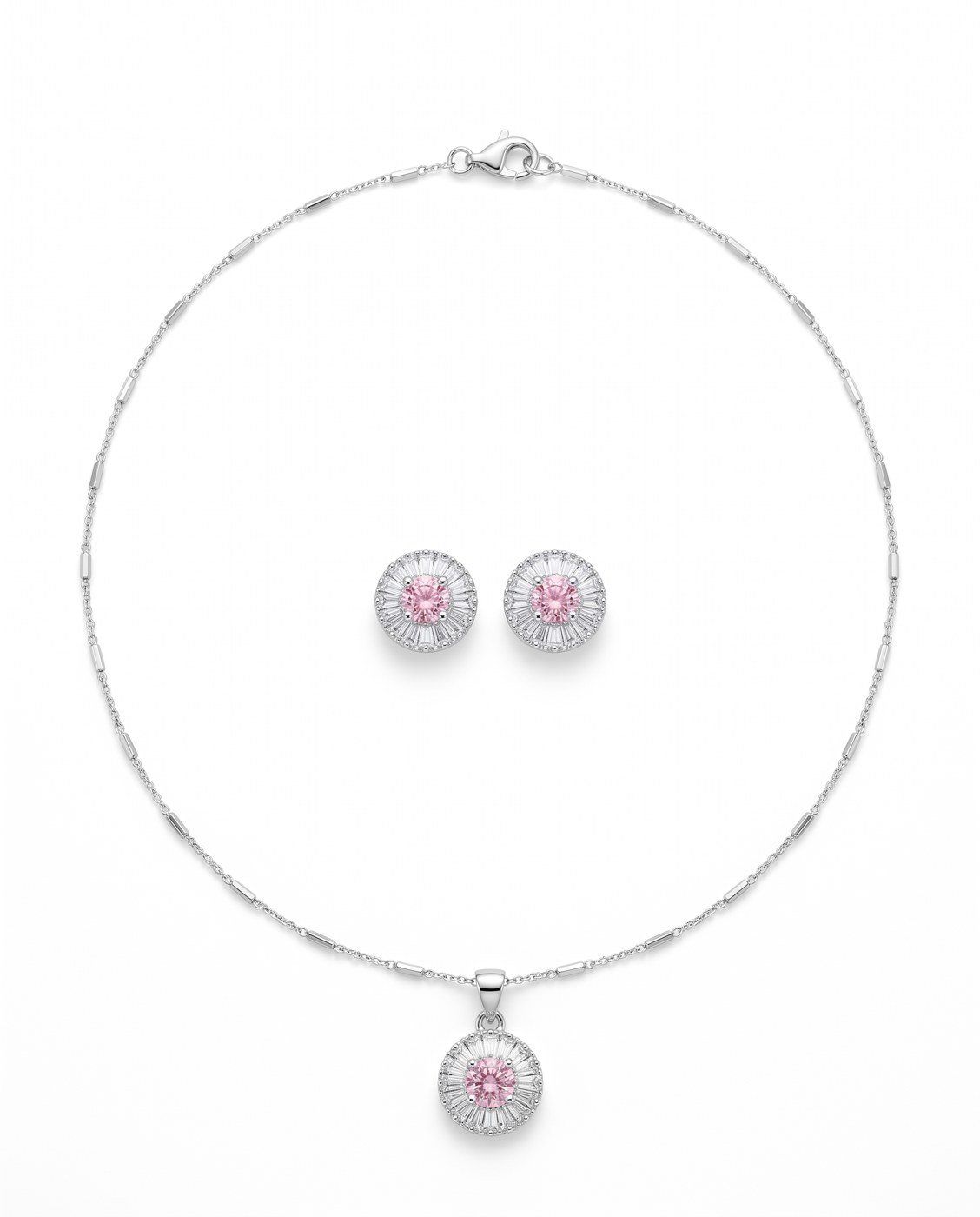 Pink Halo Necklace Set in 925 sterling silver