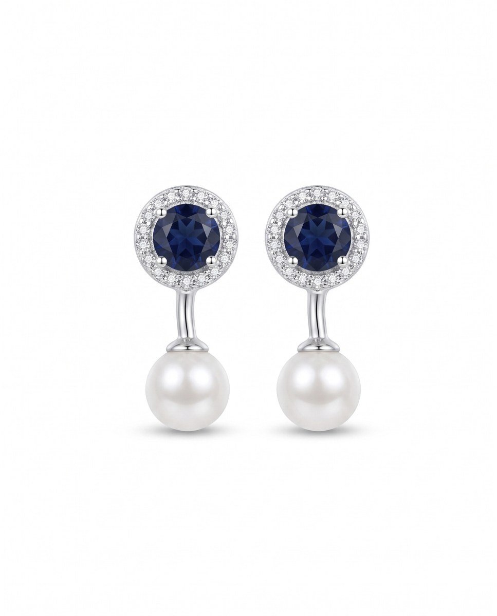 sapphire-halo-pearl-earrings-1 Sapphire Halo Pearl Earrings - Image 1